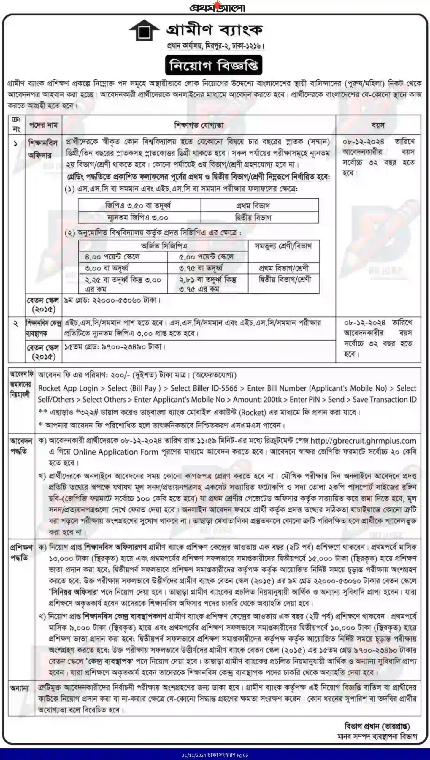 Grameen Bank Private Bank Job Circular 2024 Bangladesh